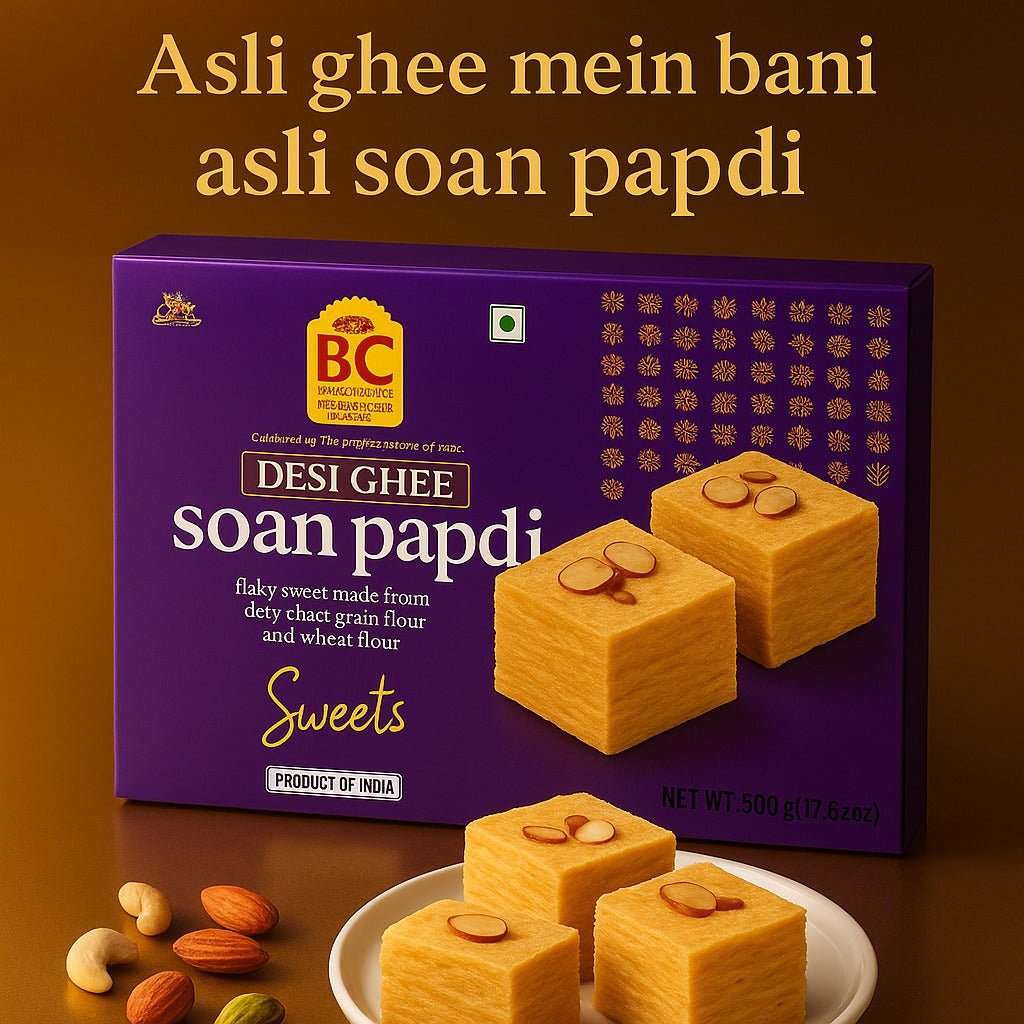 BC Desi Ghee Soan Papdi – 500g Box | Premium Indian Flaky Sweet Dhaka Topi USA