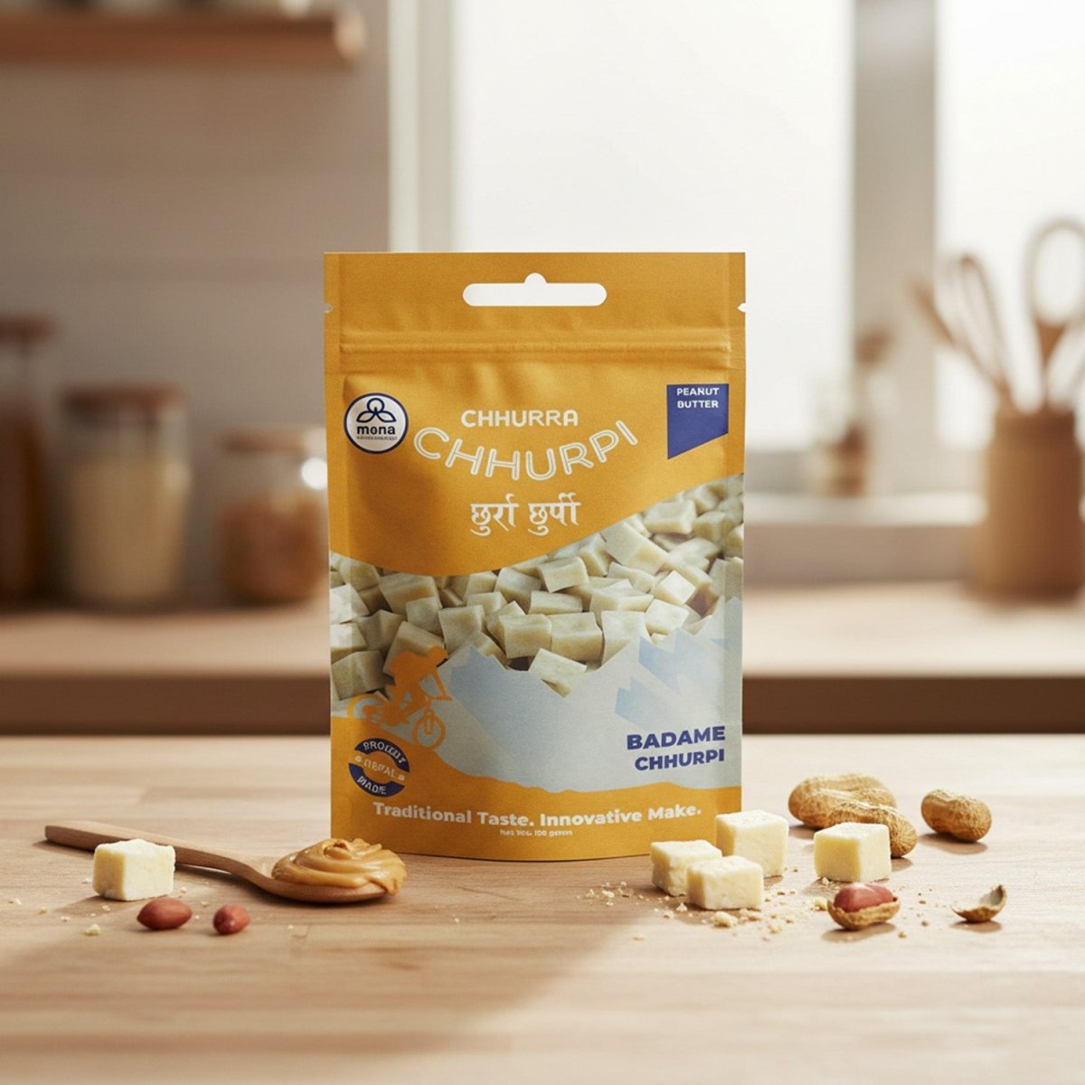 Churra Chhurpi - Peanut Butter Flavor - 100g (Nepali Dried Cheese Snack) Dhaka Topi USA