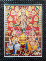 Laxmi, Saraswati & Ganesha Poster Frame | Tihar Puja Wall Frame 9 X 11 Inch Dhaka Topi USA