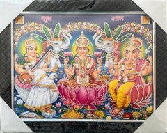 Laxmi, Saraswati & Ganesha Poster Frame | Tihar Puja Wall Frame 9 X 11 Inch Dhaka Topi USA