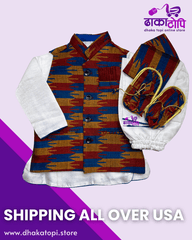 Multicolor Dhaka Pasni Set for Baby Boys – Traditional Kurta, Vest & Shoes Dhaka Topi USA