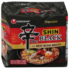 Nongshim Shin Black Premium Beef Bone Broth Ramen Multipack (4 Pack) – Korean Gourmet Instant Noodles 520g Dhaka Topi USA