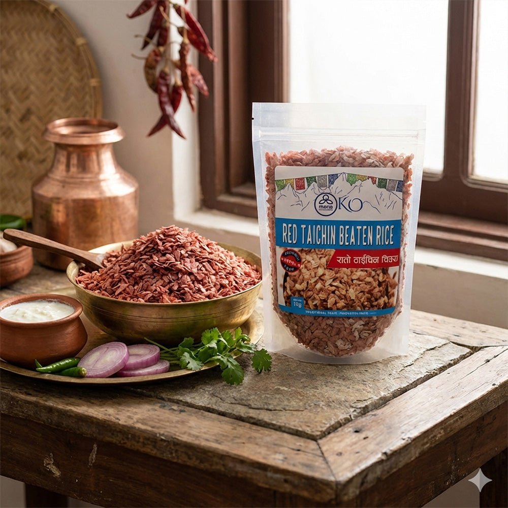 Red Taichin Chiura (Rato Taichin Beaten Rice) - Mana ko Dhaka Topi USA
