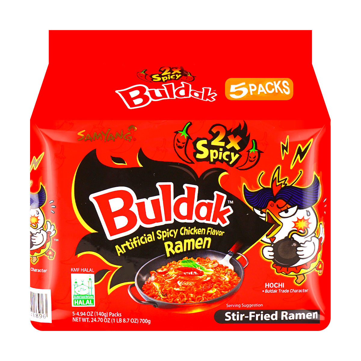 Samyang Buldak 2X Spicy Hot Chicken Flavor Ramen Multipack (5 Pack) – Korean Extra Spicy Stir-Fried Instant Noodles 700g Dhaka Topi USA