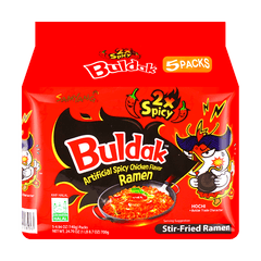 Samyang Buldak 2X Spicy Hot Chicken Flavor Ramen Multipack (5 Pack) – Korean Extra Spicy Stir-Fried Instant Noodles 700g Dhaka Topi USA