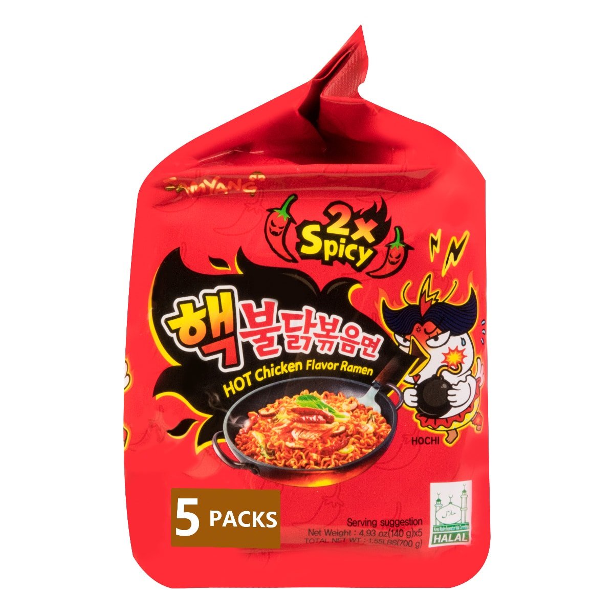 Samyang Buldak 2X Spicy Hot Chicken Flavor Ramen Multipack (5 Pack) – Korean Extra Spicy Stir-Fried Instant Noodles 700g Dhaka Topi USA