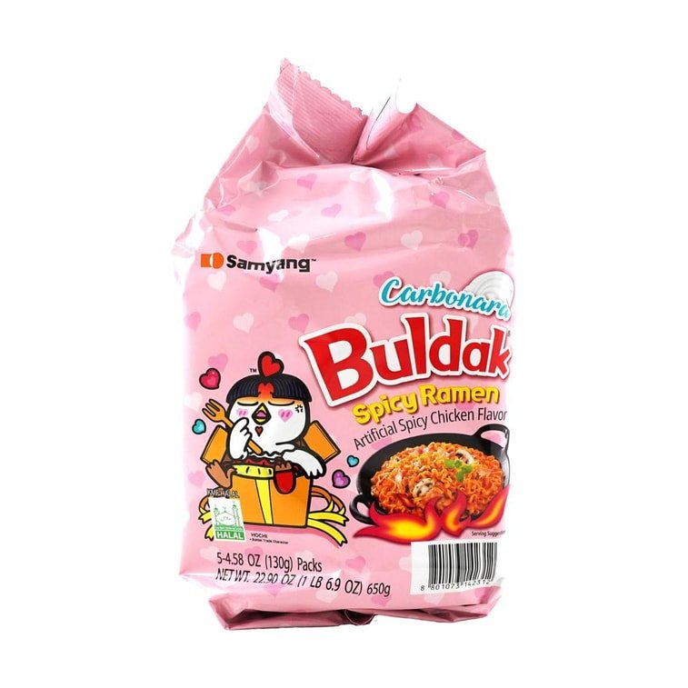 Samyang Buldak Carbonara Hot Chicken Flavor Ramen Multipack (5 Pack) β Korean Spicy Stir-Fried Instant Noodles 650g Dhaka Topi USA