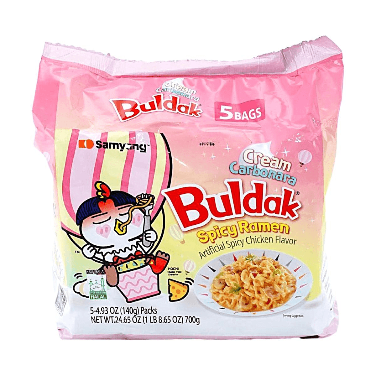 Samyang Buldak Cream Carbonara Spicy Chicken Ramen Multipack (5 Pack) – Korean Creamy Stir-Fried Instant Noodles 700g Dhaka Topi USA