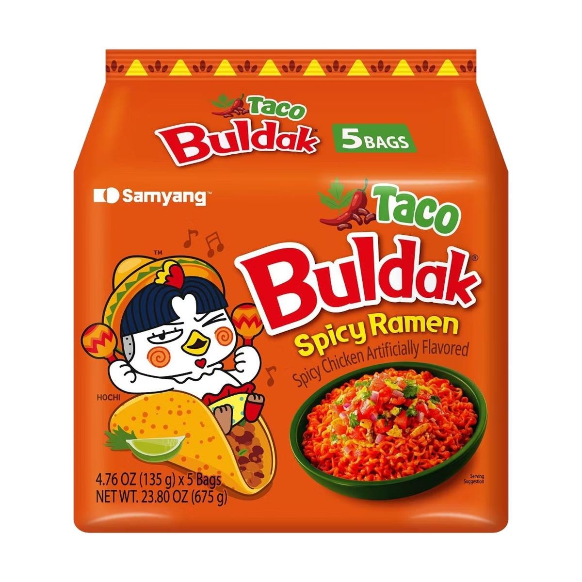 Samyang Buldak Taco Spicy Chicken Ramen Multipack (5 Pack) โ Korean Stir-Fried Instant Noodles 675g Dhaka Topi USA