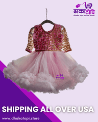 Traditional Baby Girl Pasni Dress – Pink Embroidered Frock Dhaka Topi USA