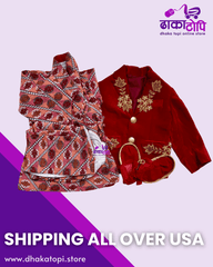 Traditional Nepali Baby Boy Pasni Set – Dhaka Daura Suruwal with Embroidered Red Coat Dhaka Topi USA