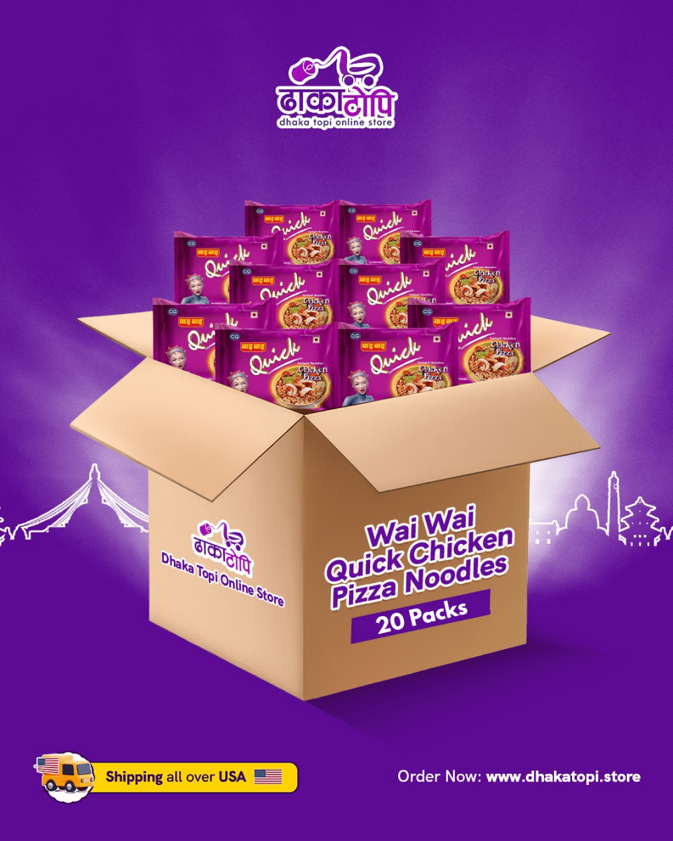 Wai Wai Quick Chicken Pizza Noodles – 20 Pack Box | Imported from Nepal Dhaka Topi USA