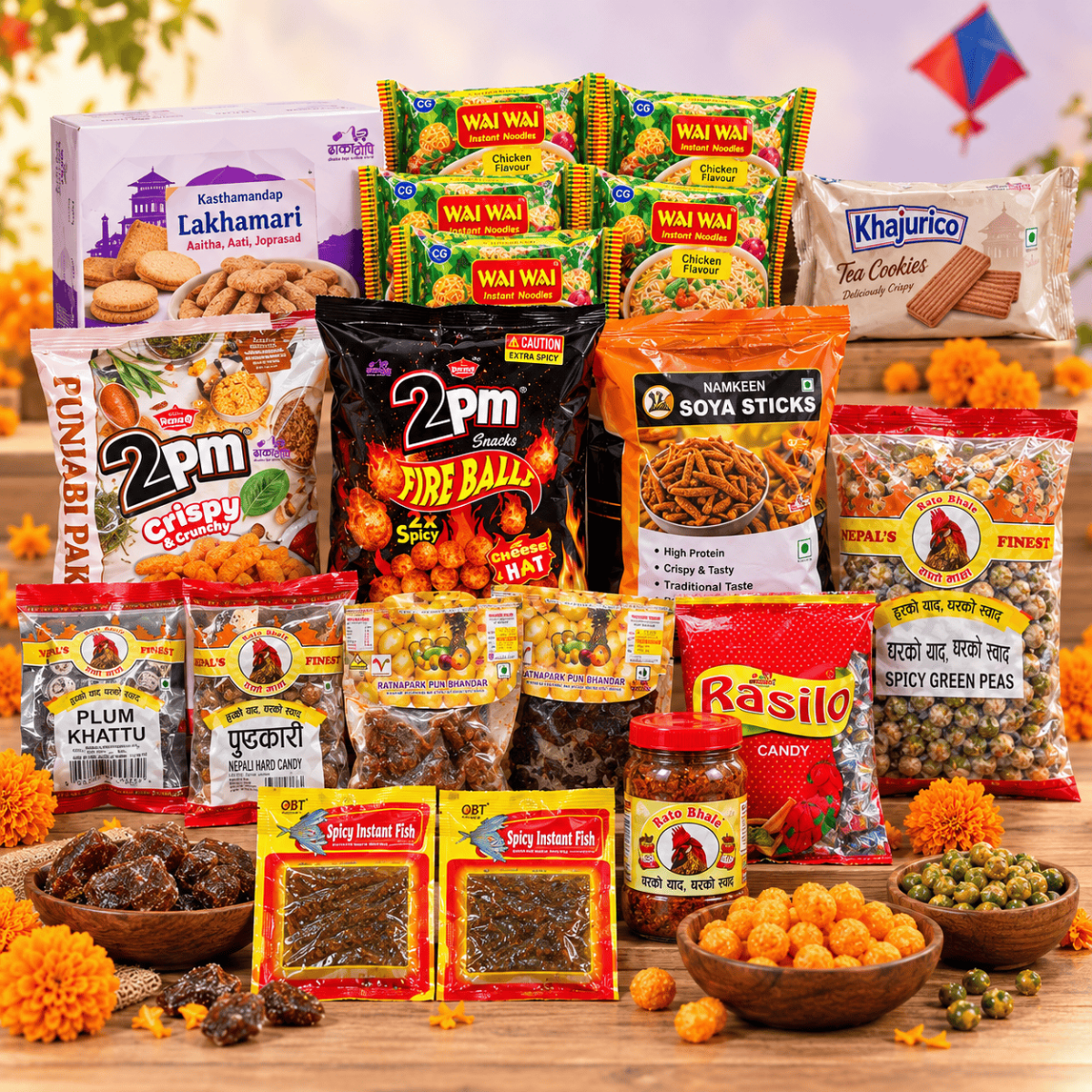 Dashain Sweet & Spicy Combo | Nepali Mithai & Snack Bundle Dhaka Topi USA