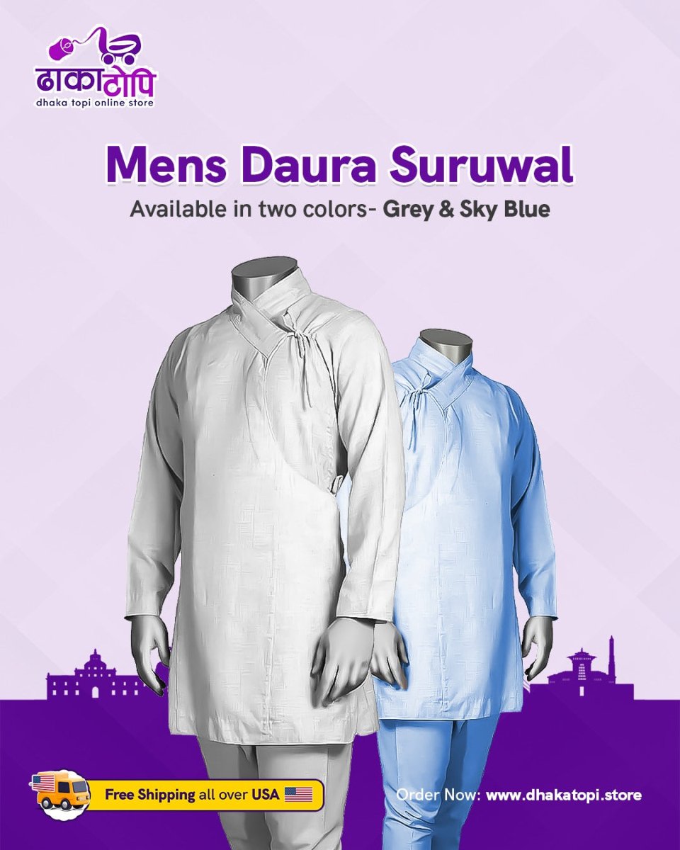 Men's Daura Suruwal - Nepali Traditional Wear Dhaka Topi USA