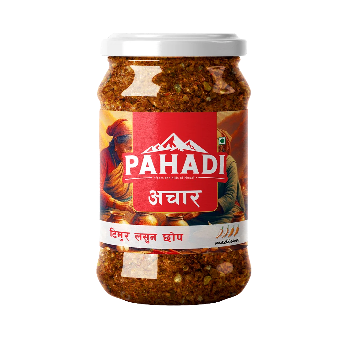 Pahadi Timur Lasun Chop Achar 200g – Nepali Garlic & Timur Pickle (Glass Jar) Dhaka Topi USA