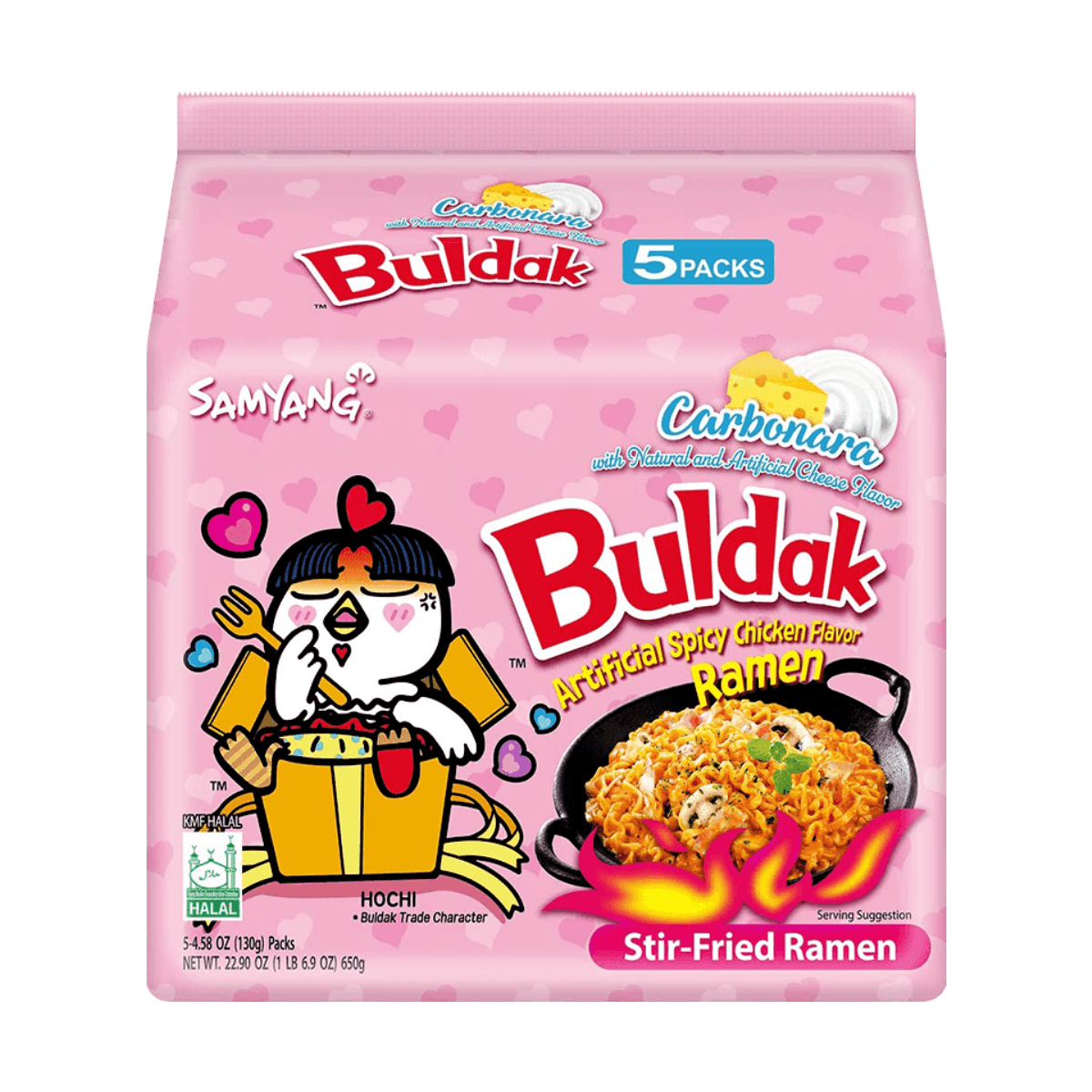 Samyang Buldak Carbonara Hot Chicken Flavor Ramen Multipack (5 Pack) – Korean Spicy Stir-Fried Instant Noodles 650g Dhaka Topi USA