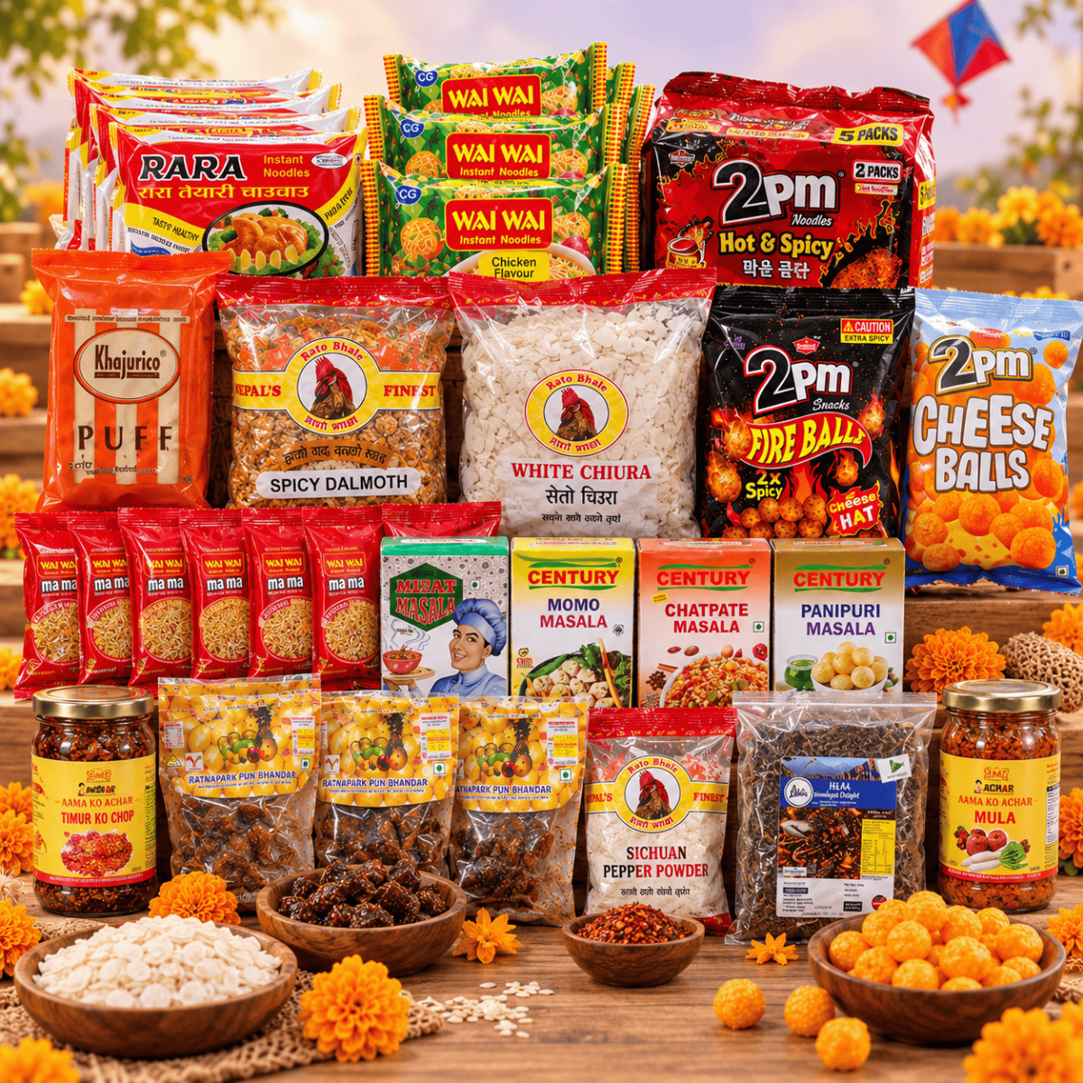 Student Combo Deal- Nepali Snacks & Instant Noodles Pack Dhaka Topi USA